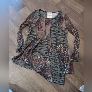 Vintage Concept Stylish Animal Print Tunic with Asymmetrical Hem
